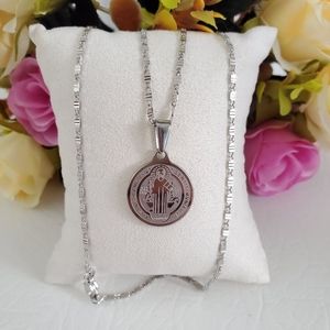 Silver Plated St Benedict Medal Necklace
